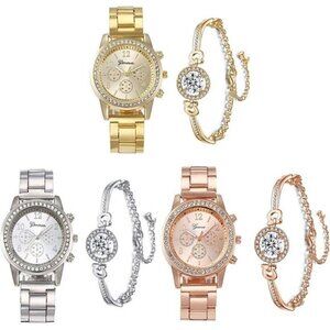 Luxury Women's Watch and Bracelet Sets – Elegant Timepiece with Crystal Accent